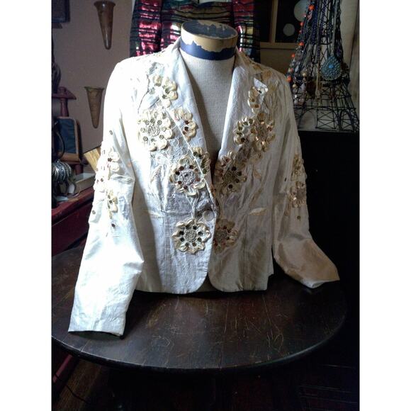 Sandy Starkman jacket silk poly lining M India 1980's shoulder pads, attractive - Picture 1 of 9